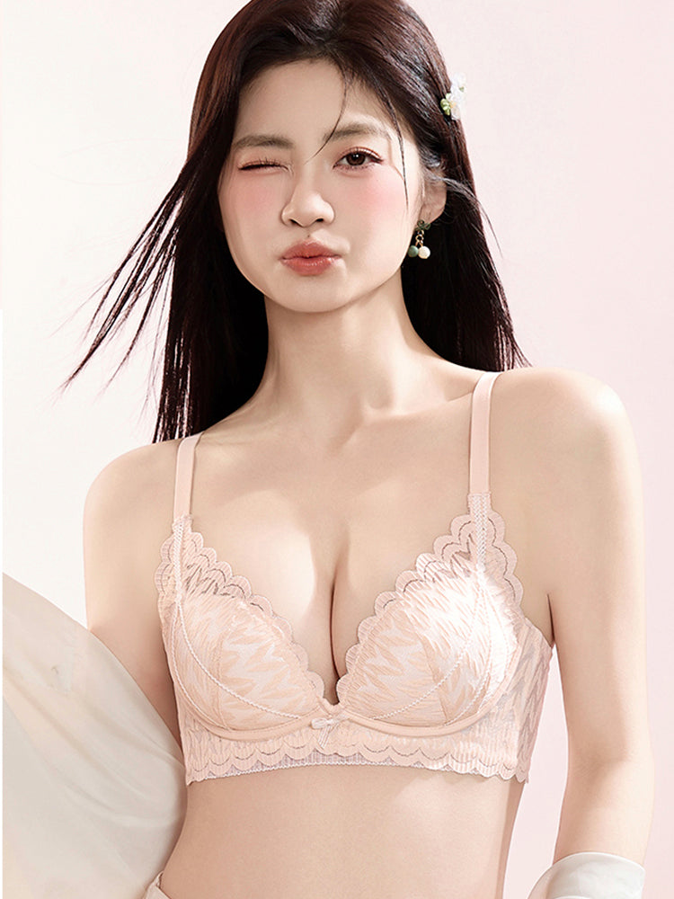 【ノンワイヤー盛れる】総レース 下厚パッドブラ&ショーツ