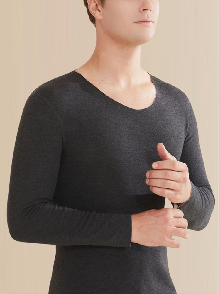 【在庫処分】【裏地ウール&マルベリーシルク素材】-10℃まで使える あったかインナー(トップスとボトムス2点セット)