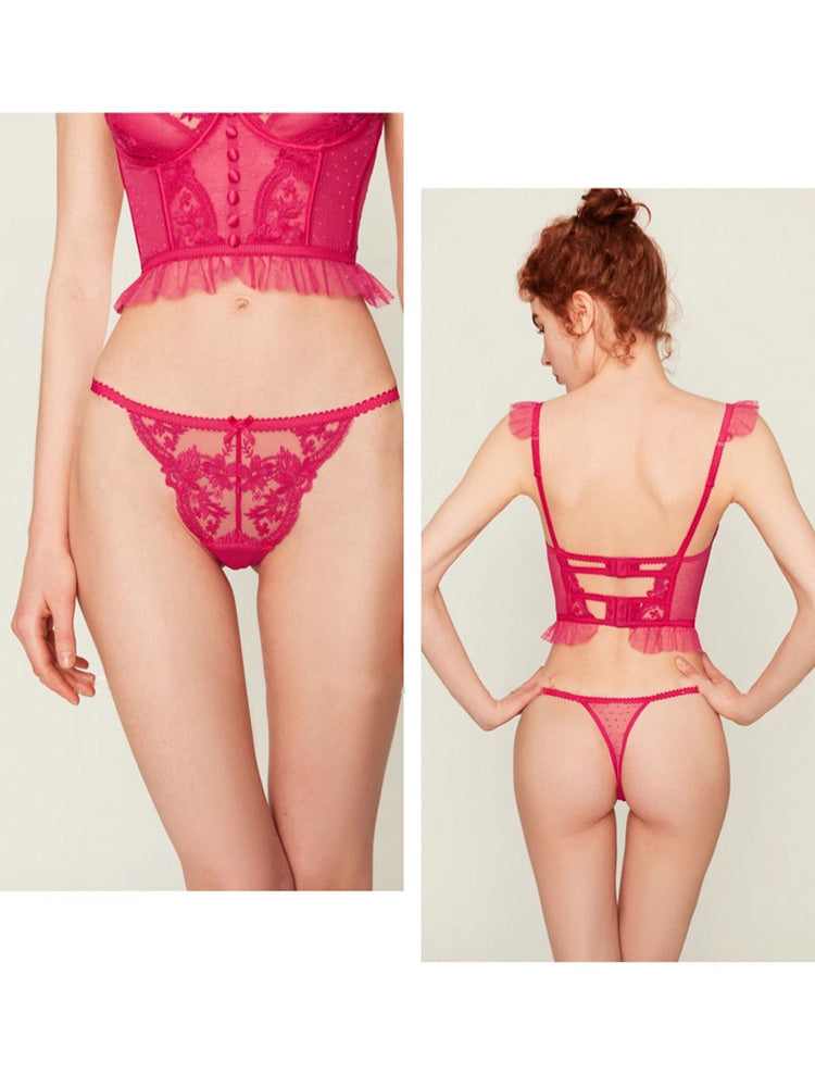 【ワイヤー入り】ノンパテッド 総レースロングブラジャー&ショーツ