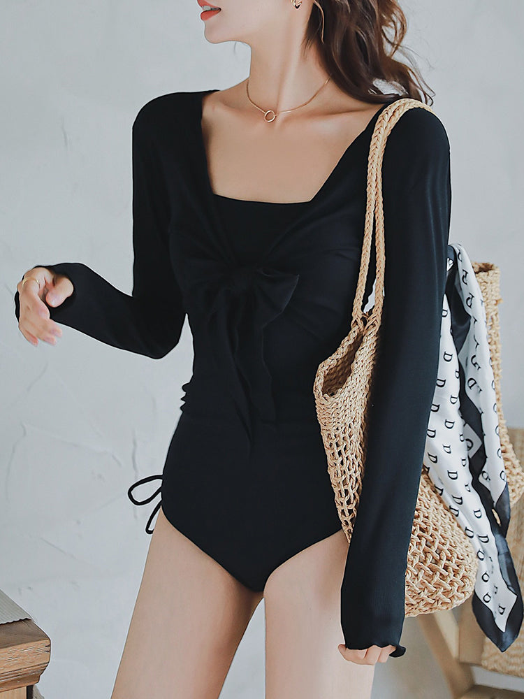 【ノンワイヤー】カーディガン×ワンピース サイドギャザー セット水着
