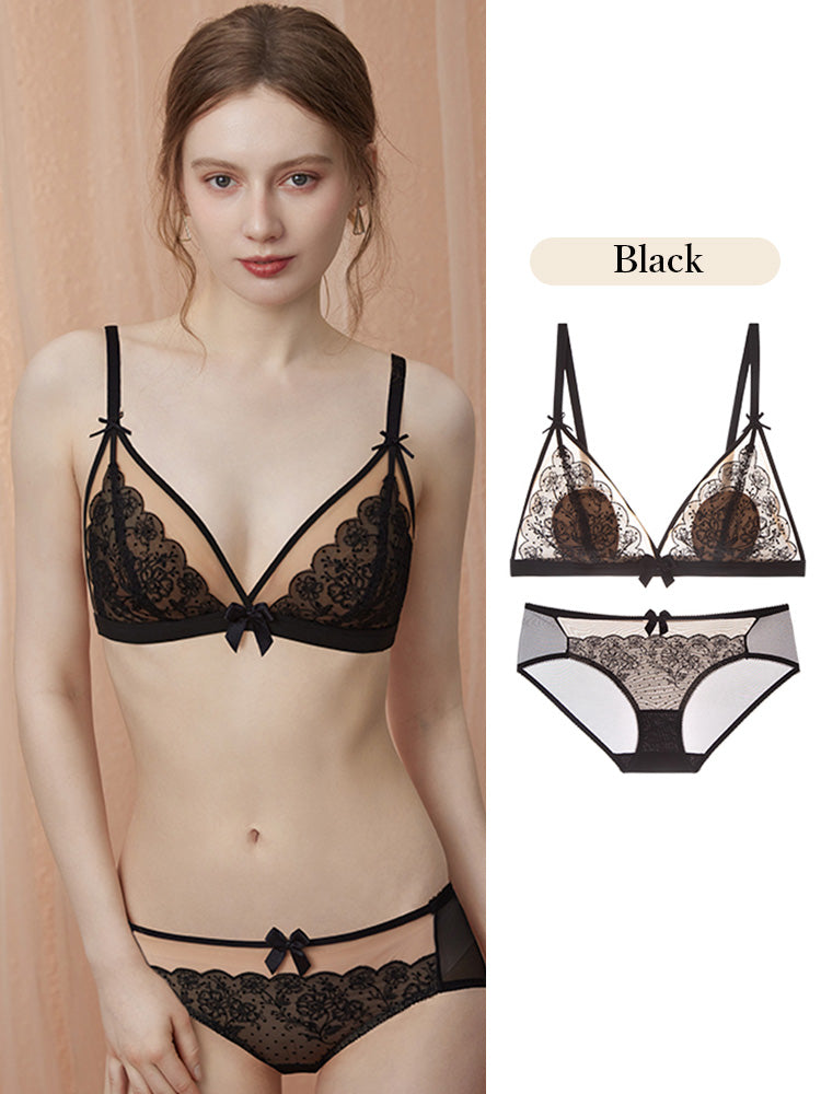 【エアリー・ワイヤー入り】桃の花 総レースノンワイヤーブラセット