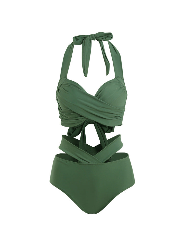 【ワイヤー入り】ホルダーネック 細見え交差デザインビキニ 2点セット