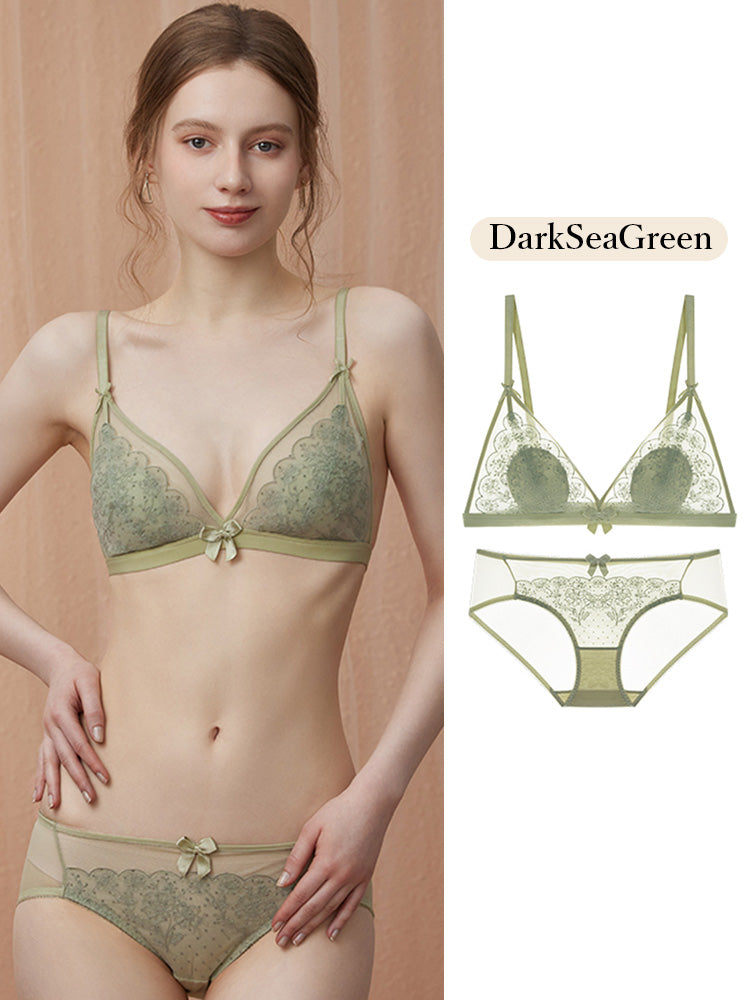 【エアリー・ワイヤー入り】桃の花 総レースノンワイヤーブラセット