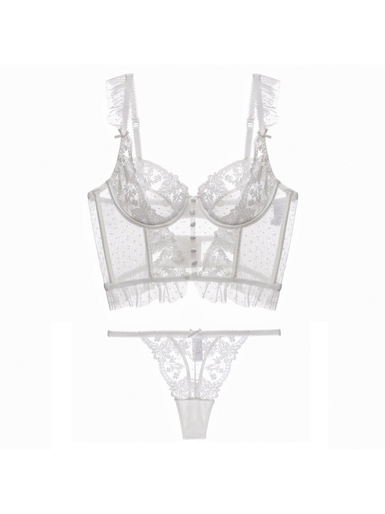 【ワイヤー入り】ノンパテッド 総レースロングブラジャー&ショーツ