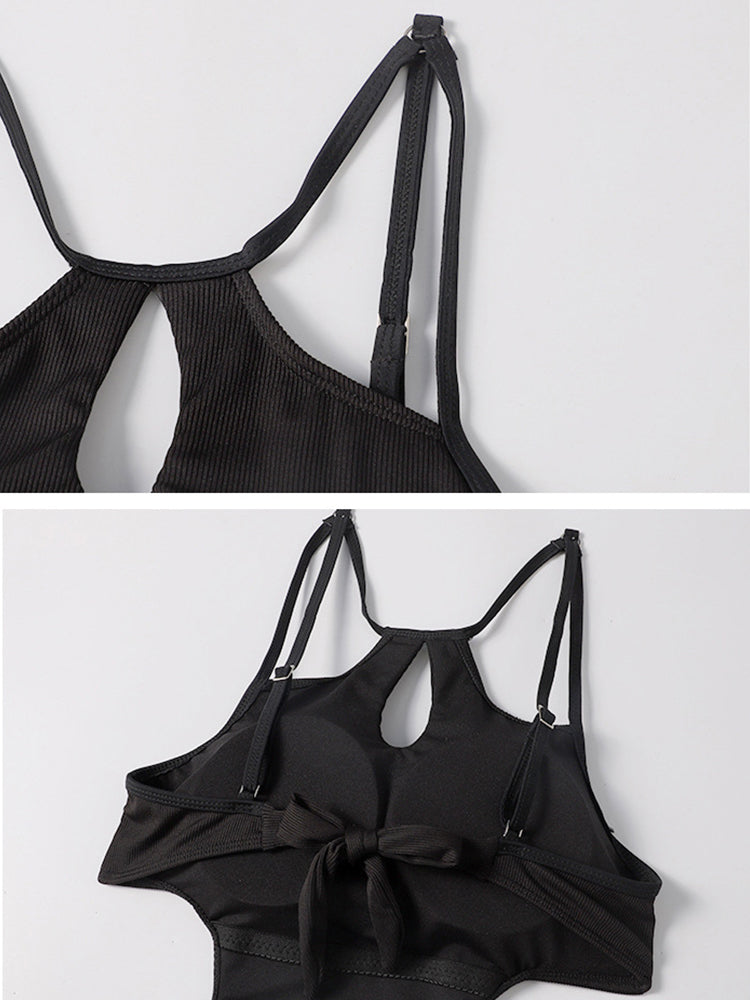 【ノンワイヤー】バック横結び 腰細く見せ ワンピース水着