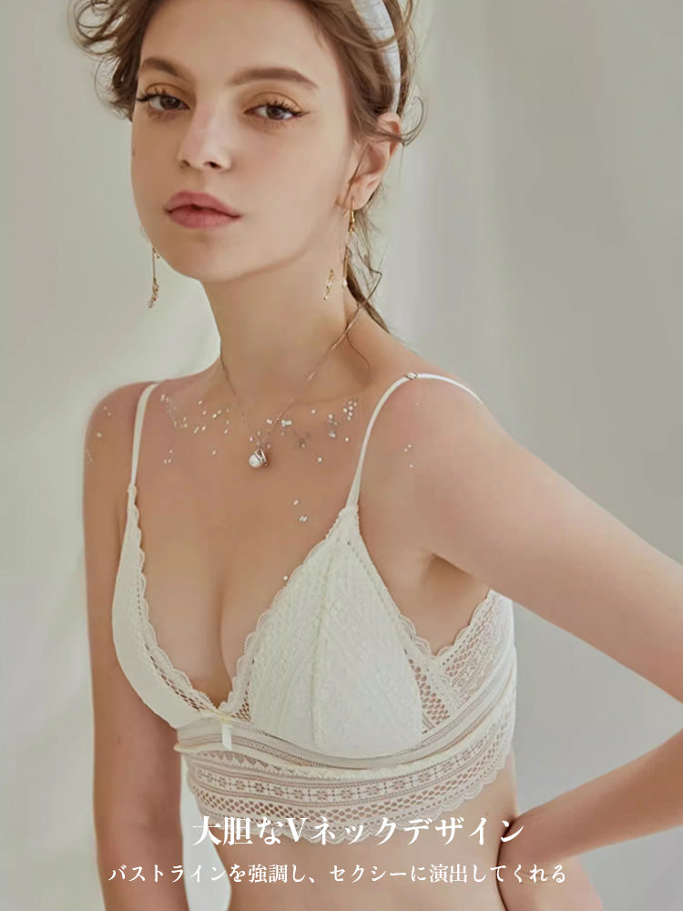 【ノンワイヤー】Vネック 総レースブラセット