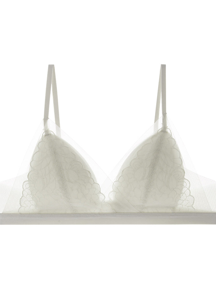 【ノンワイヤー】通気三角パッド ノンワイヤーレースブラ