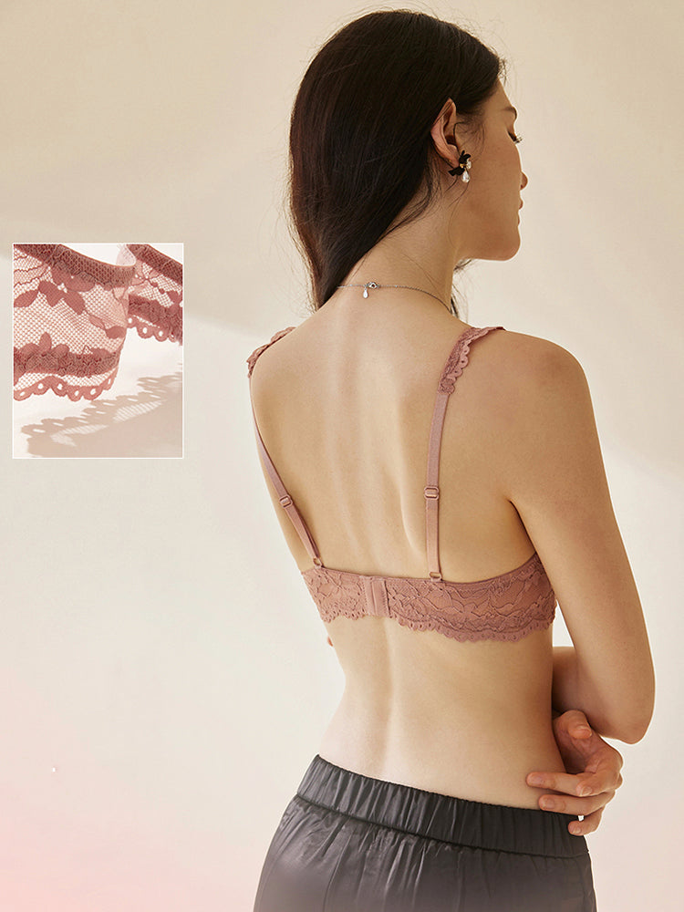 【ソフトワイヤー】薄手カップ 総レース下着セット