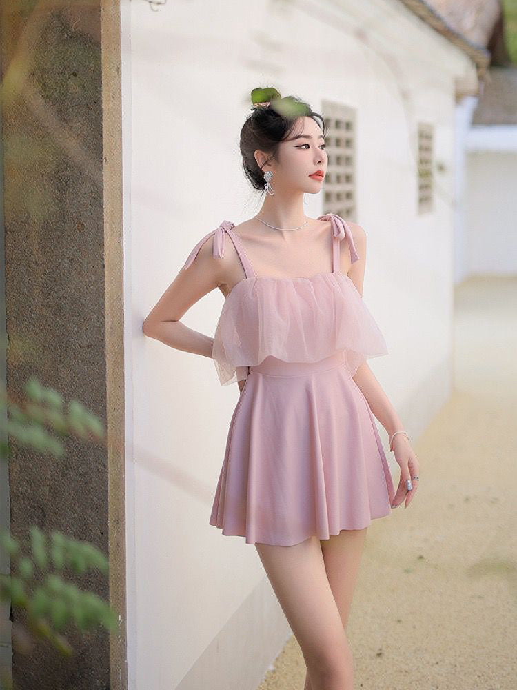 【ノンワイヤー】肩紐リボン仕様 お洋服っぽい水着