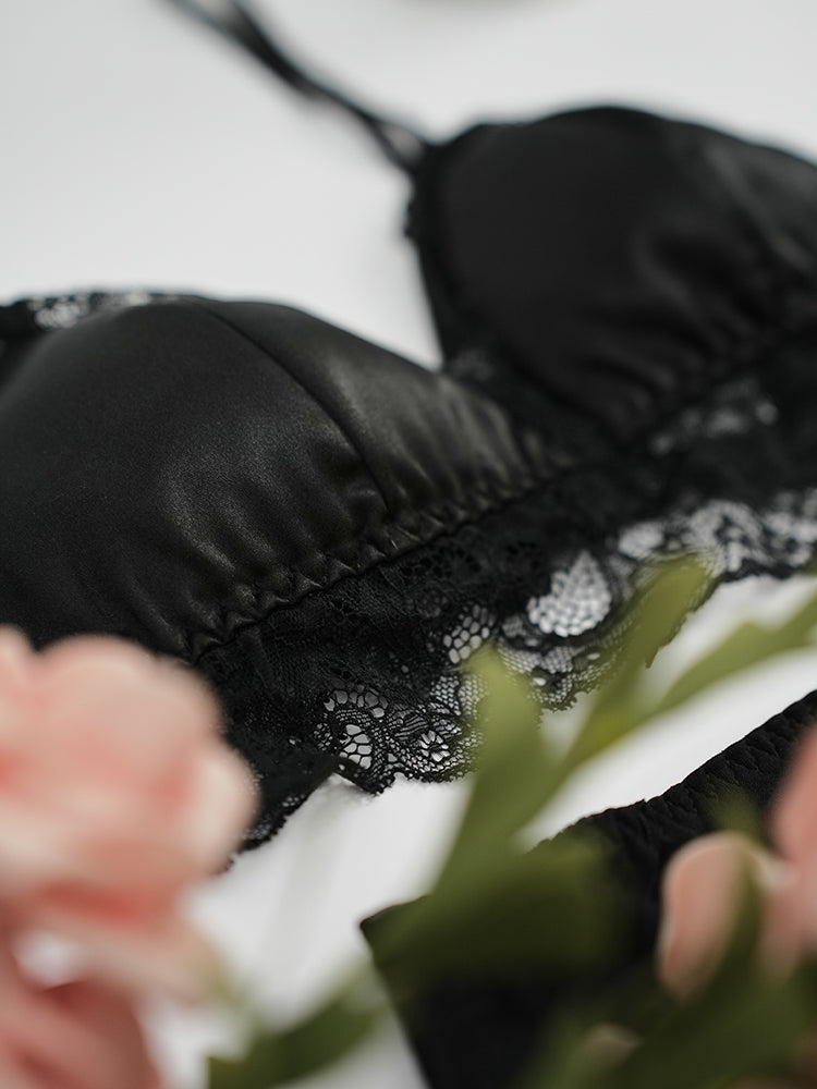 【ノンワイヤー】裏地100%シルク レースワイヤーレスブラ