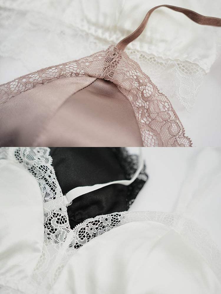 【ノンワイヤー】裏地100%シルク レースワイヤーレスブラ