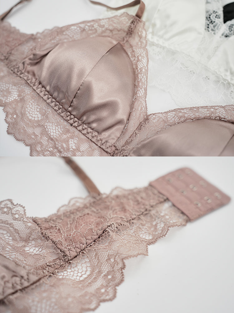 【ノンワイヤー】裏地100%シルク レースワイヤーレスブラ