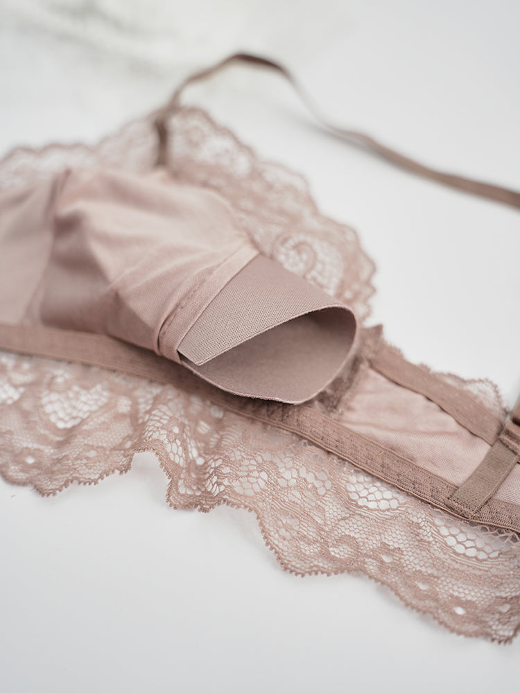 【ノンワイヤー】裏地100%シルク レースワイヤーレスブラ