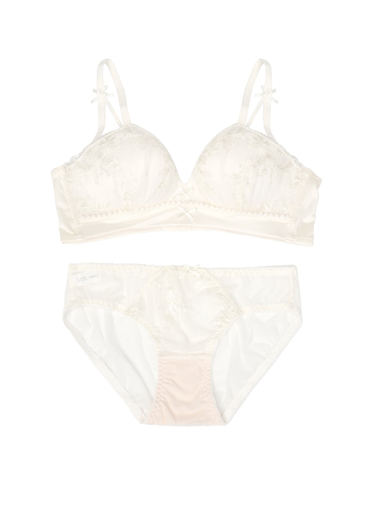 【ノンワイヤー盛れる】刺繍レースブラ&ショーツセット 1/2カップ
