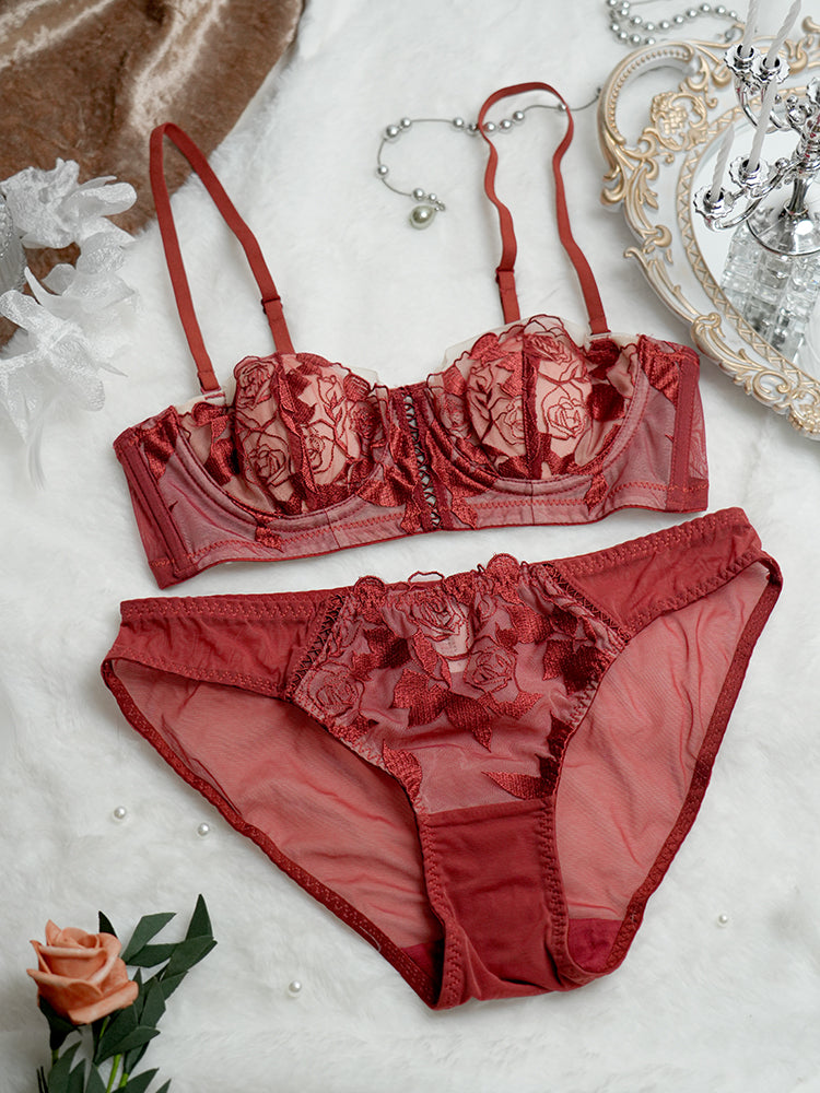 【エアリー・ワイヤー入り】ローズ柄 1/2カップブラセット