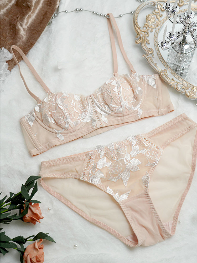 【エアリー・ワイヤー入り】ローズ柄 1/2カップブラセット