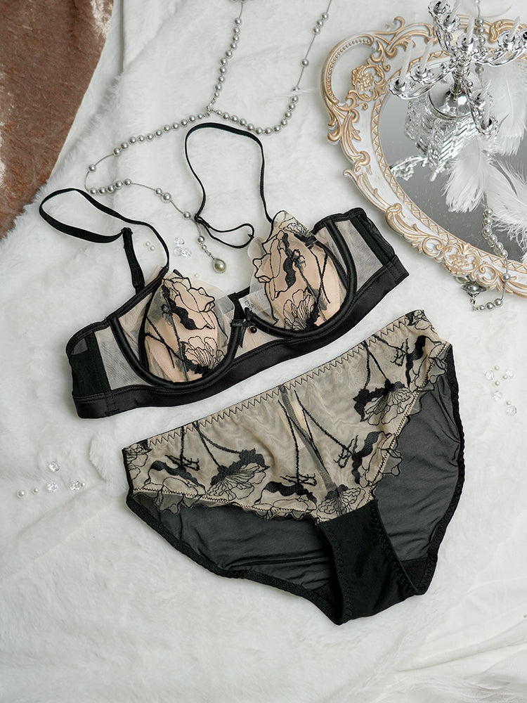 【A~D・ワイヤー入り】大人セクシー ローズ刺しゅうブラセット