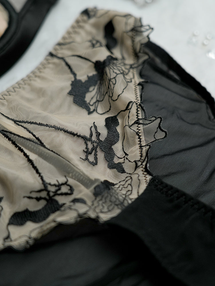 【A~D・ワイヤー入り】大人セクシー ローズ刺しゅうブラセット