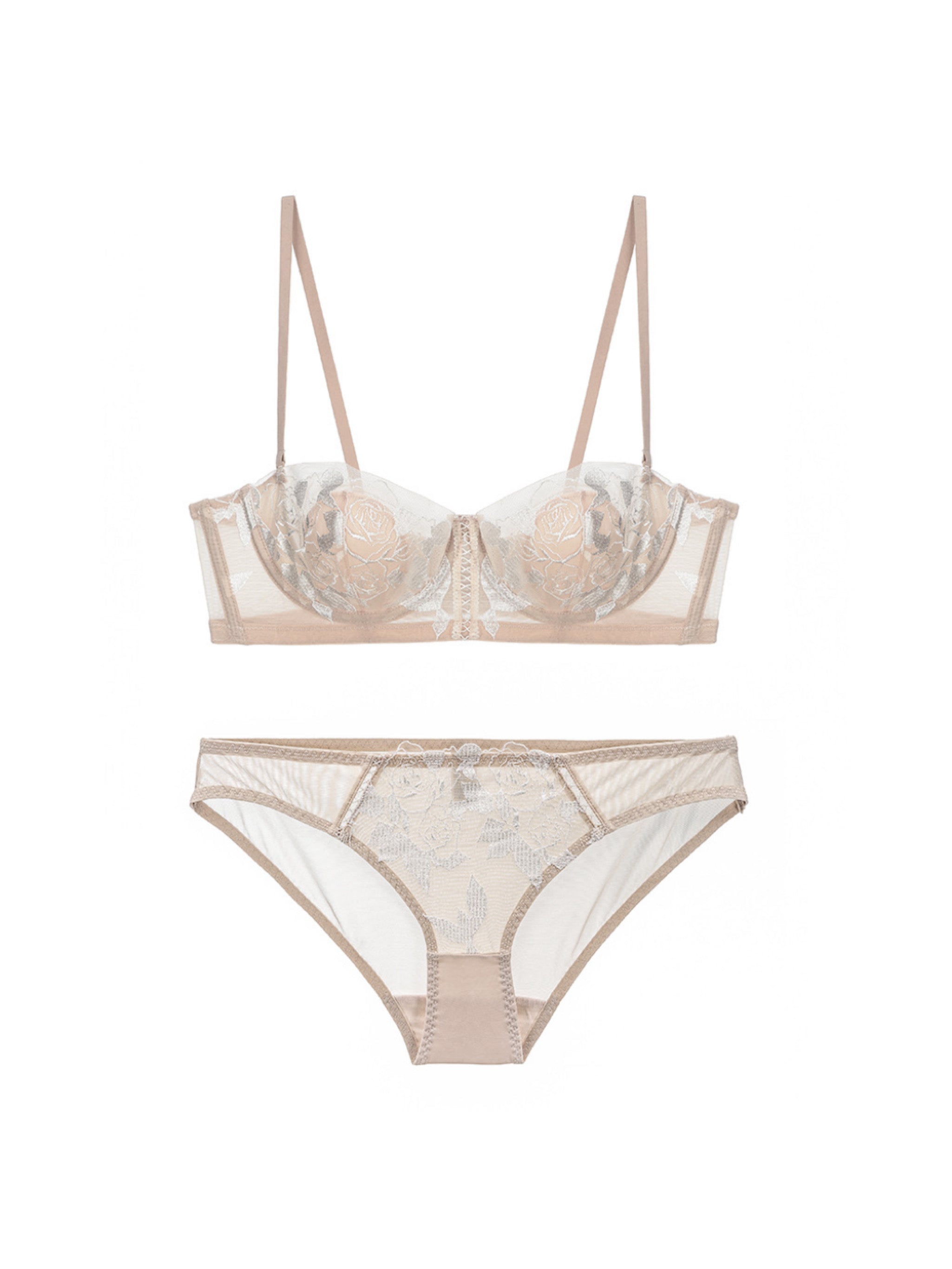 【エアリー・ワイヤー入り】ローズ柄 1/2カップブラセット