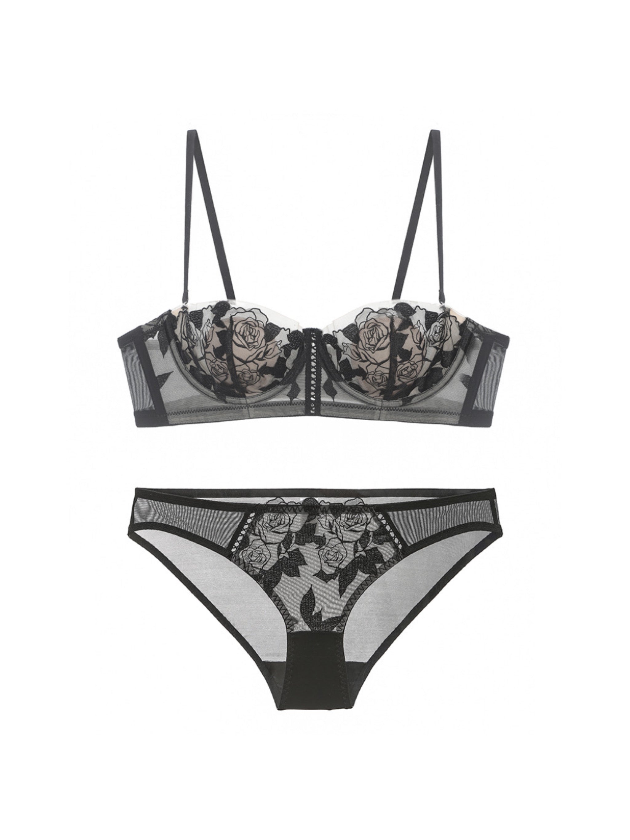 【エアリー・ワイヤー入り】ローズ柄 1/2カップブラセット