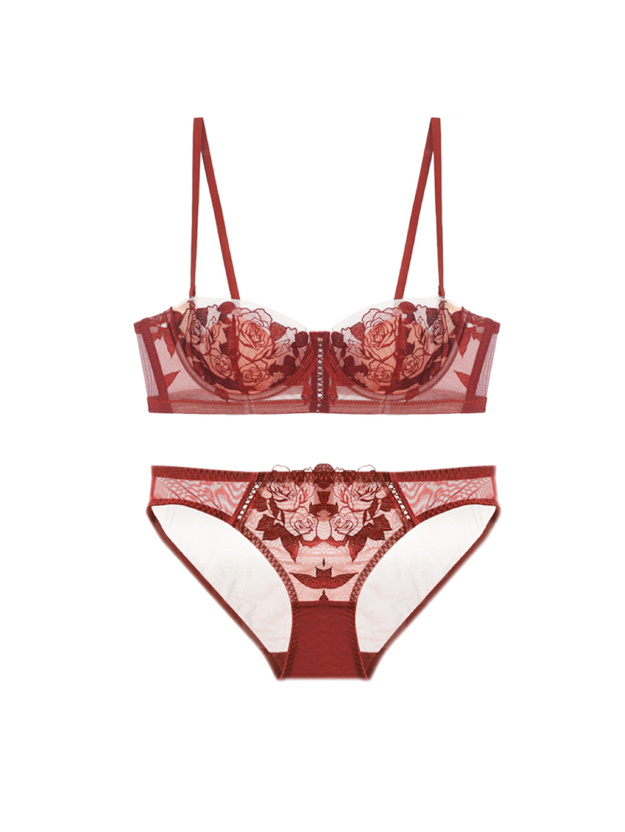 【エアリー・ワイヤー入り】ローズ柄 1/2カップブラセット