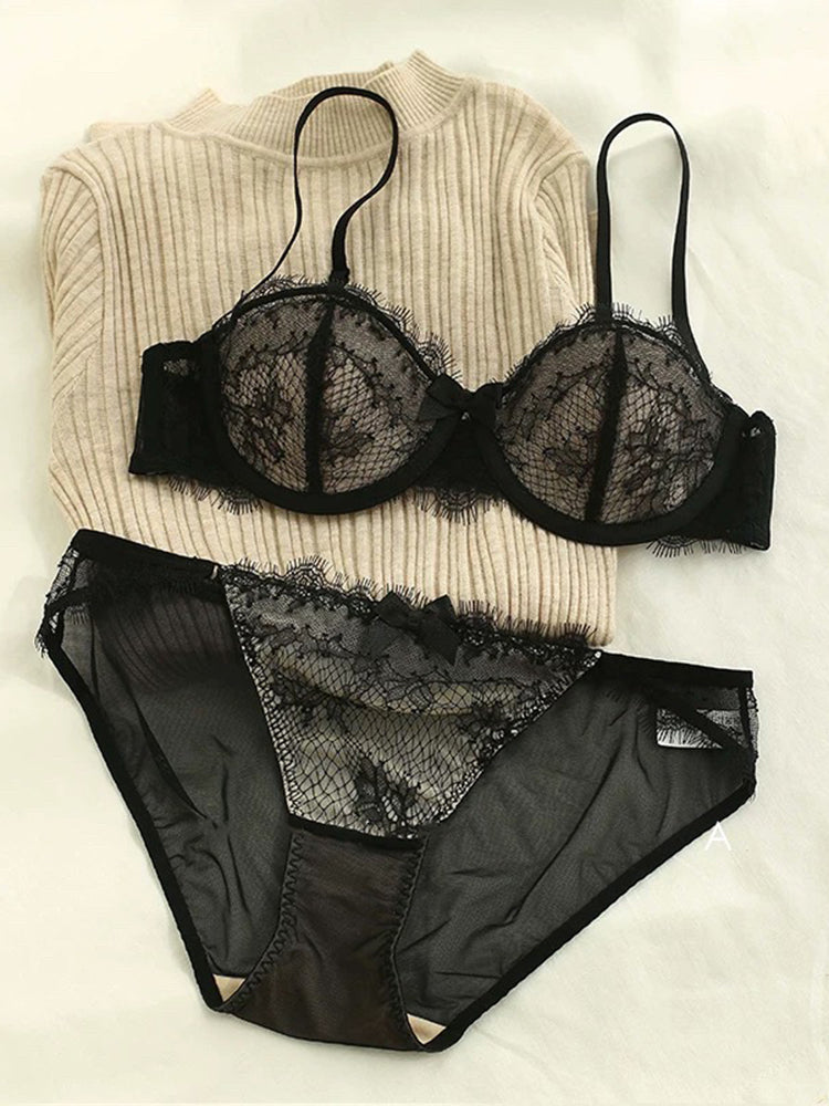 【エアリー・ワイヤー入り】1/2カップ総レースブラセット