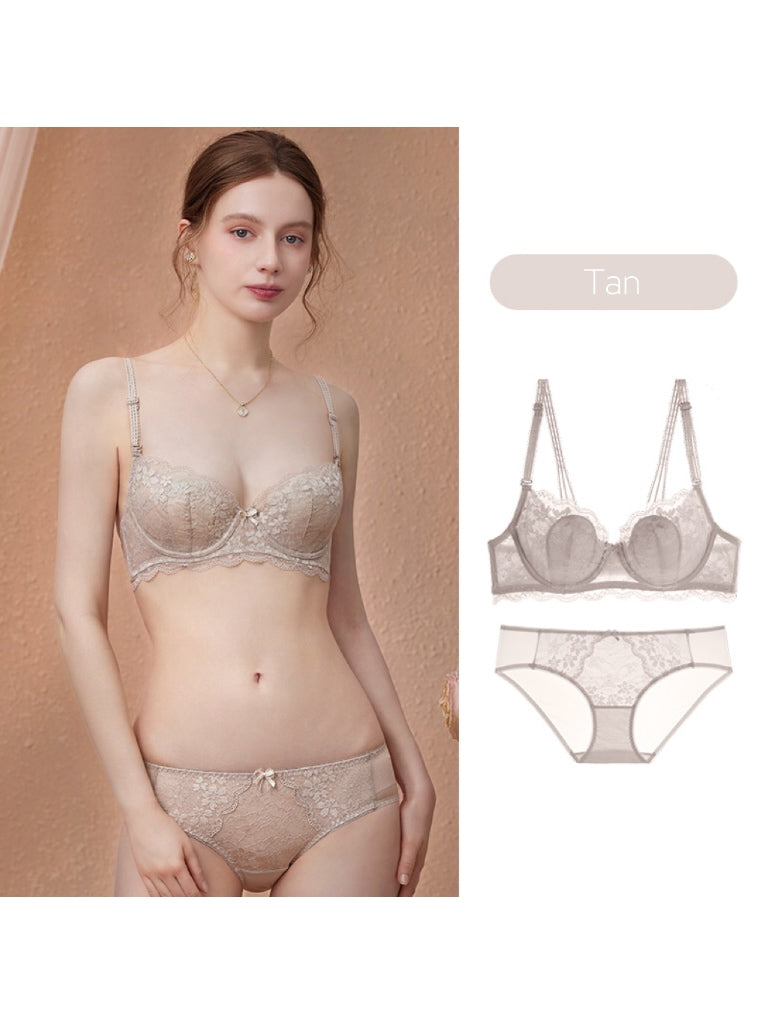 【エアリー・ワイヤー入り】薄手カップ 総レースブラセット