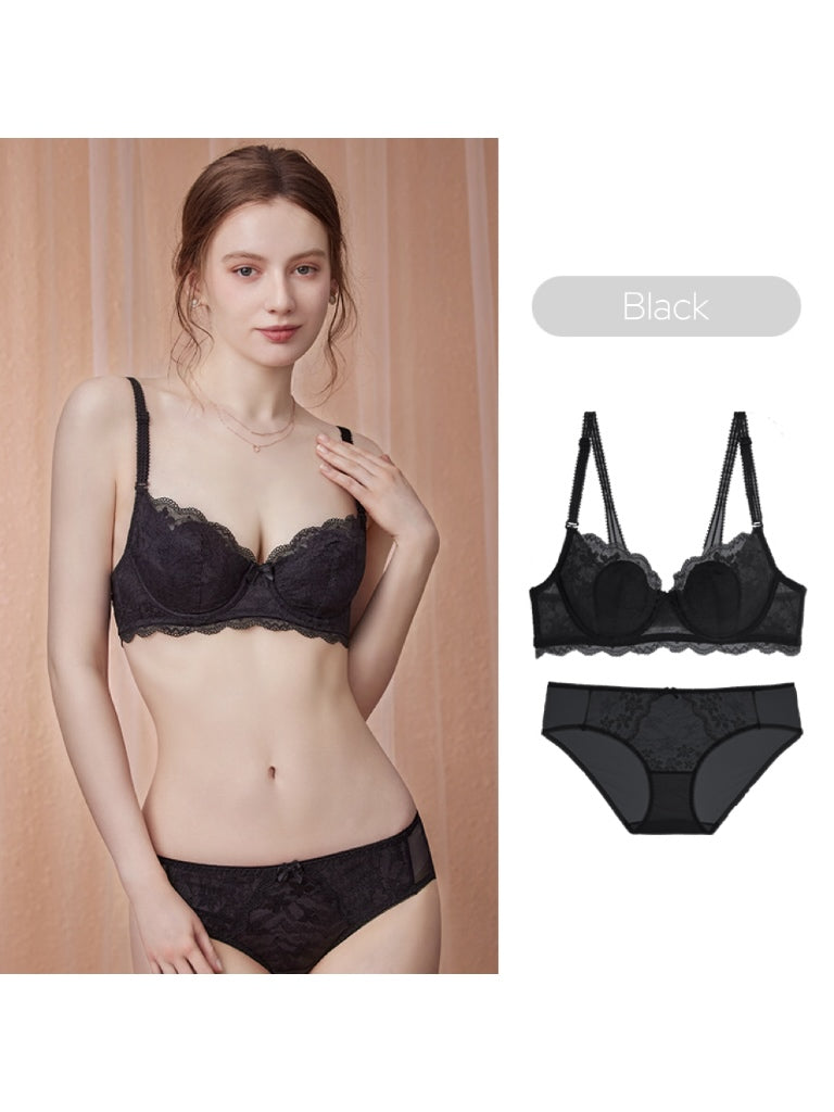 【エアリー・ワイヤー入り】薄手カップ 総レースブラセット