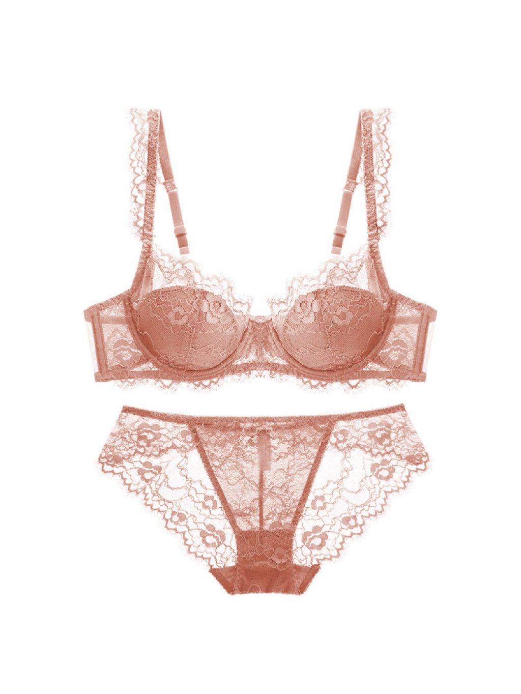 【エアリー】柔らかい総レースブラ&ショーツセット