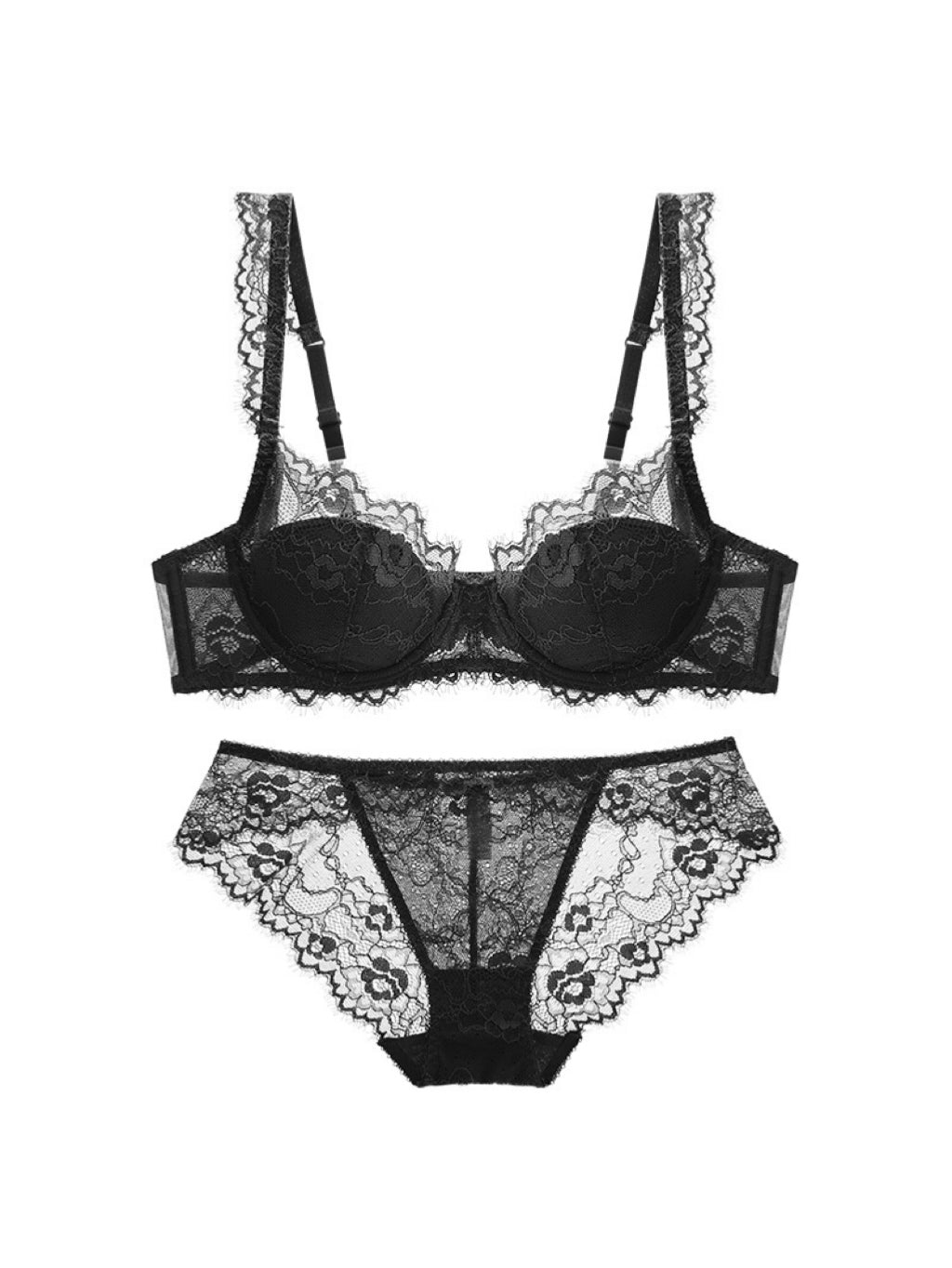 【エアリー】柔らかい総レースブラ&ショーツセット