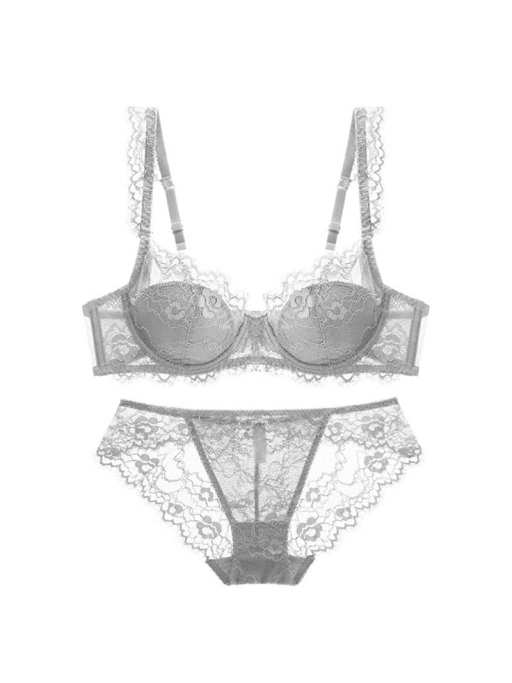 【エアリー】柔らかい総レースブラ&ショーツセット