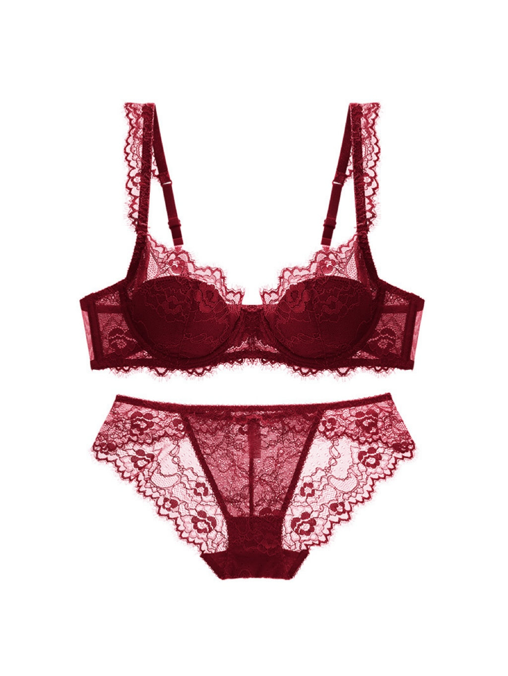 【エアリー】柔らかい総レースブラ&ショーツセット
