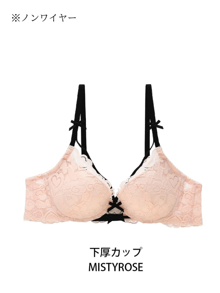 【ノンワイヤー】ハートモチーフ LOVELY総レース ブラ&ショーツセット