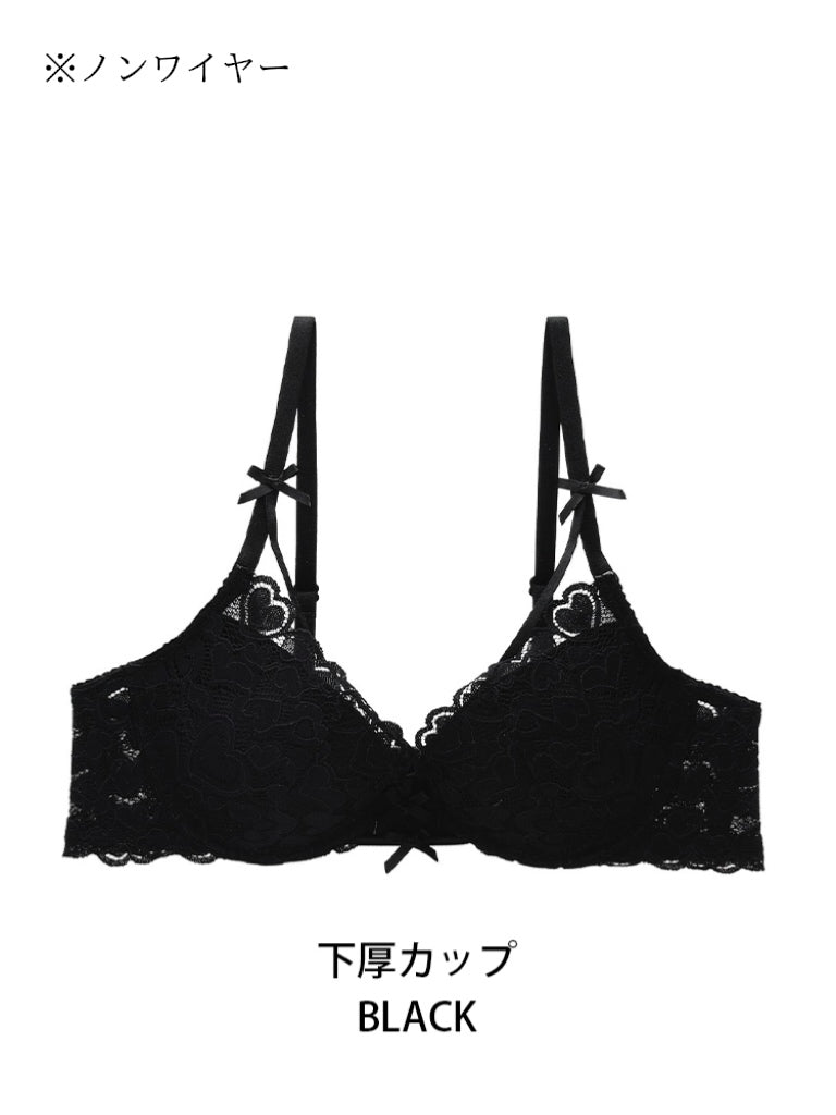 【ノンワイヤー】ハートモチーフ LOVELY総レース ブラ&ショーツセット