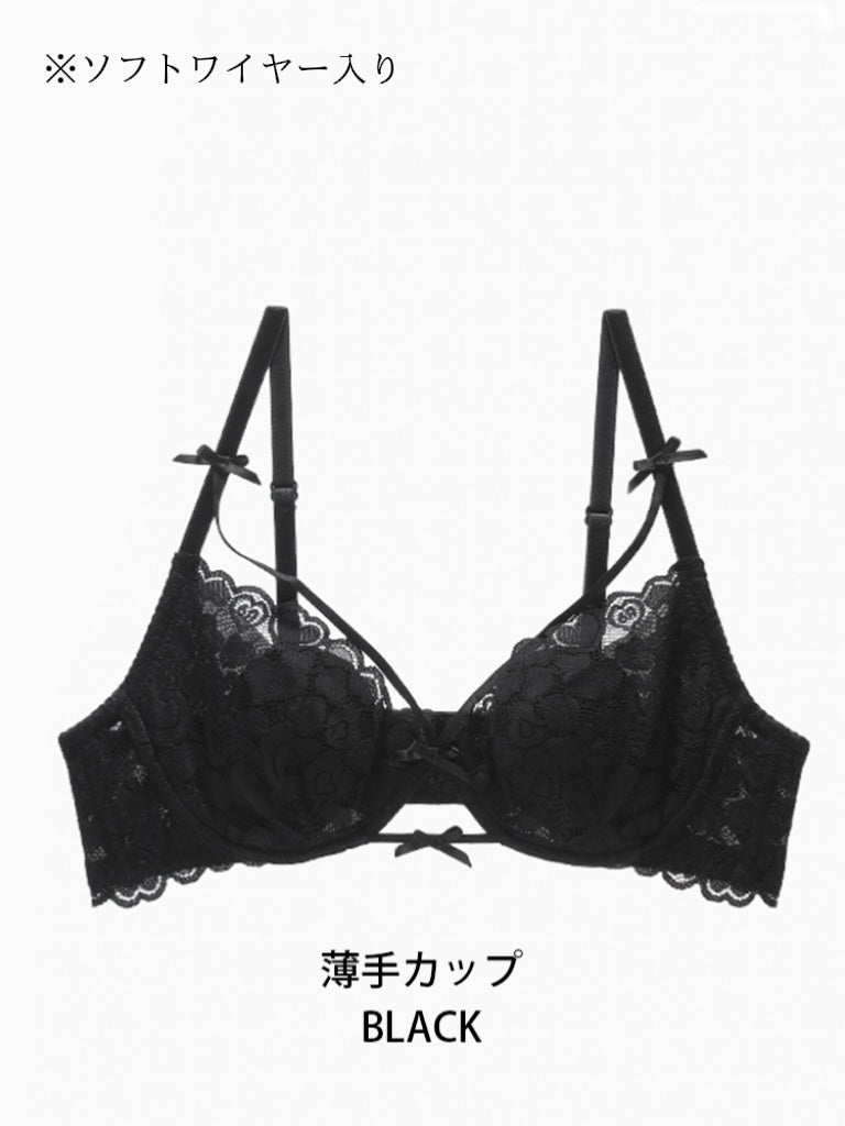 【ノンワイヤー】ハートモチーフ LOVELY総レース ブラ&ショーツセット