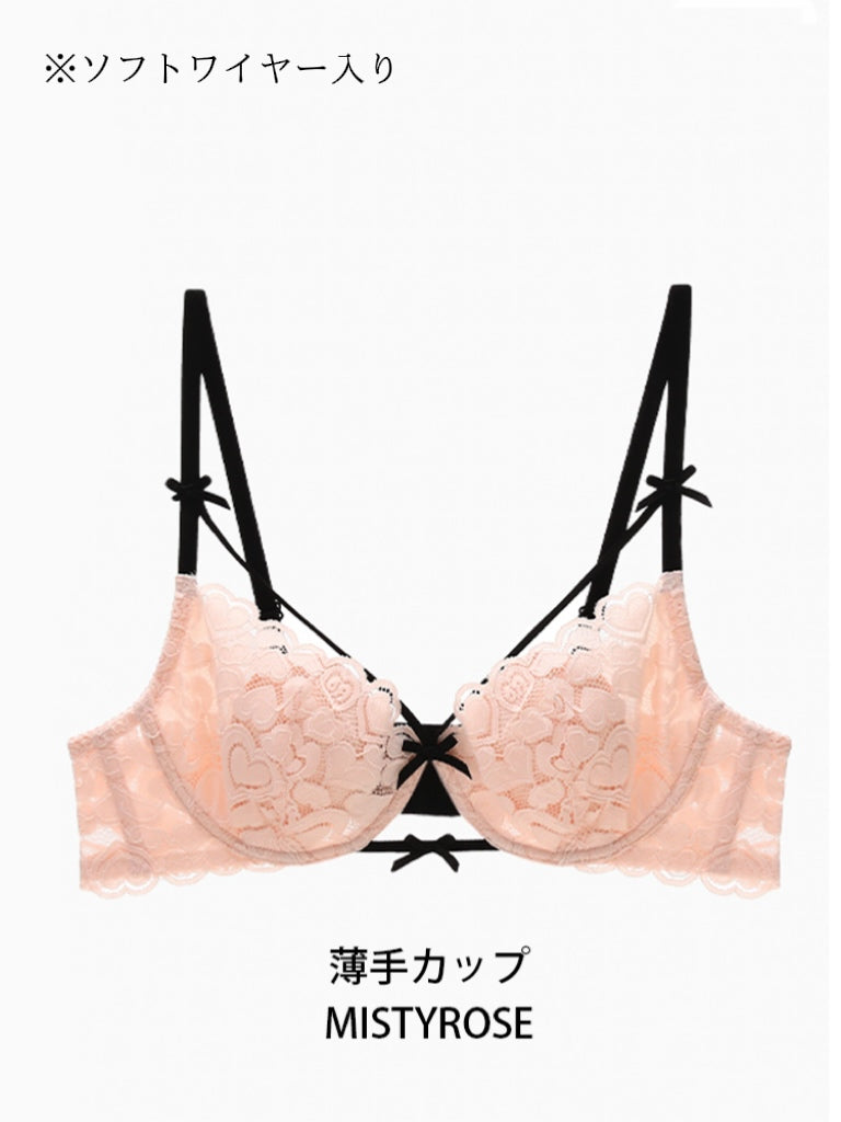【ノンワイヤー】ハートモチーフ LOVELY総レース ブラ&ショーツセット
