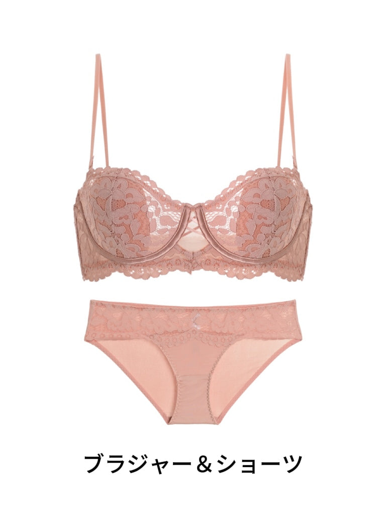 【ズレにくい・ワイヤー入り】ストラップレス 総レースブラ&ショーツ