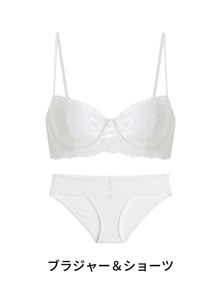 【ズレにくい・ワイヤー入り】ストラップレス 総レースブラ&ショーツ
