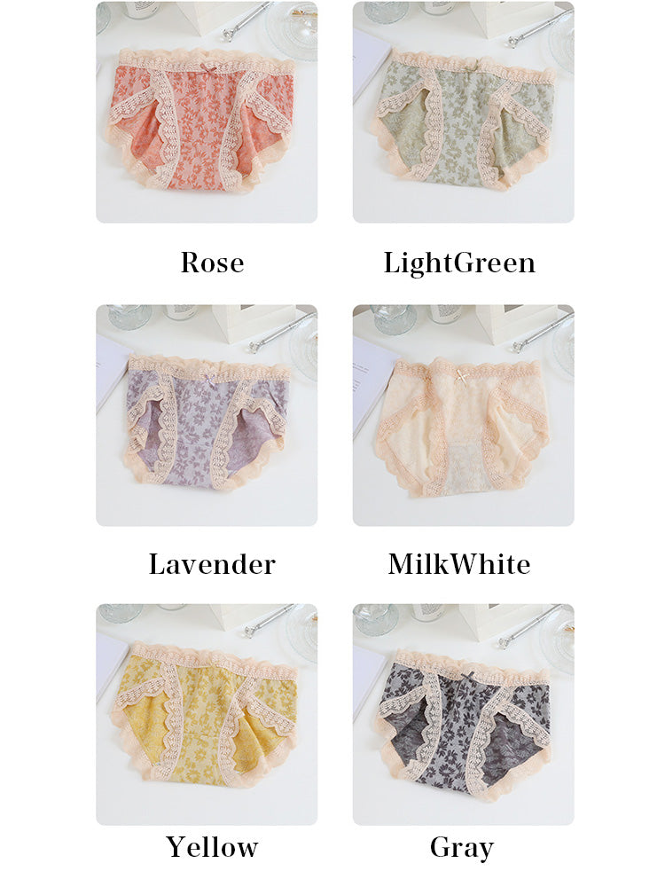 【在庫処分】立体柄レーストリムショーツ 脇に縫い目のない綿混ストレッチ はきこみ丈ふつう