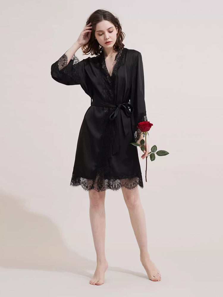 【ガウン】レース飾り長袖 ベルト付きガウン