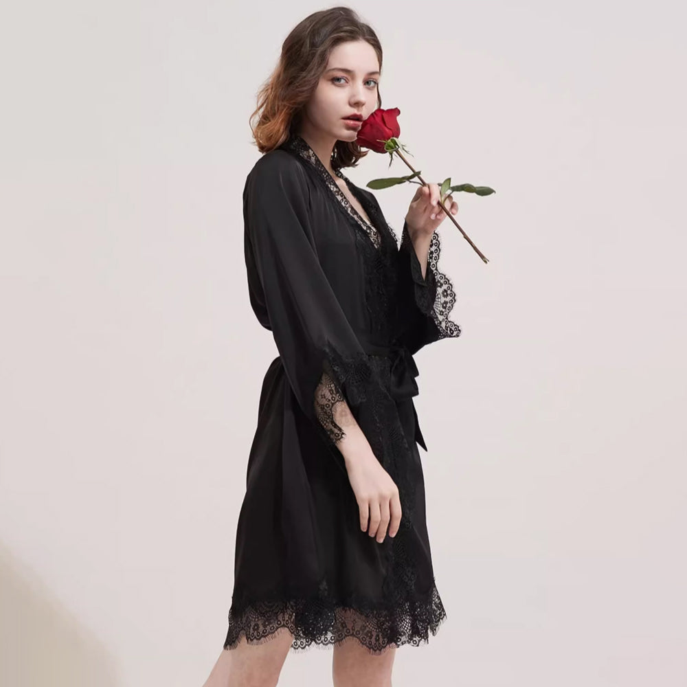 【ガウン】レース飾り長袖 ベルト付きガウン