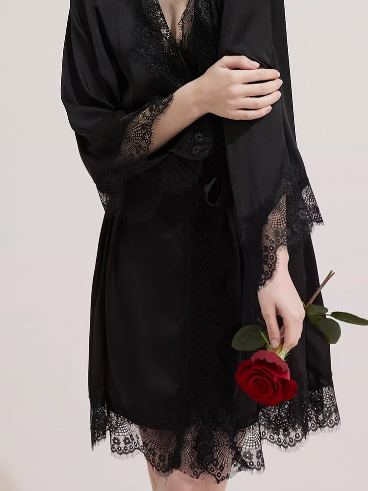 【ガウン】レース飾り長袖 ベルト付きガウン