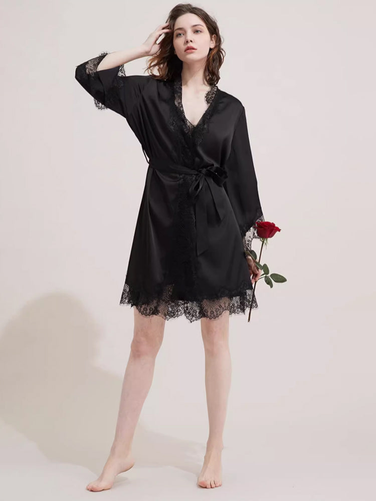 【ガウン】レース飾り長袖 ベルト付きガウン