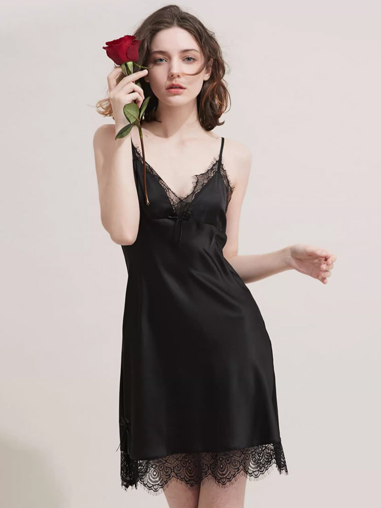 【キャミワンピ】大人セクシー レース飾りキャミワンピ