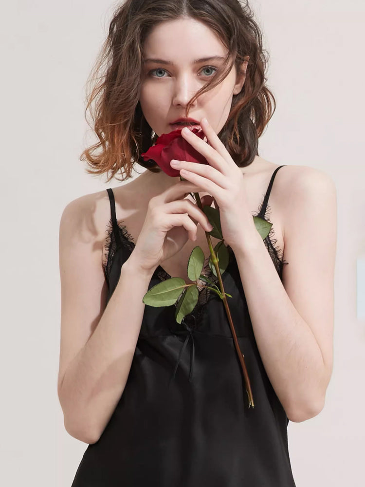 【キャミワンピ】大人セクシー レース飾りキャミワンピ