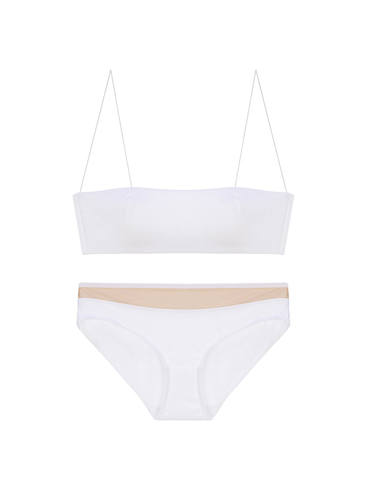 【ノンワイヤー】細い肩紐 美背中ノンワイヤーブラ&ショーツセット