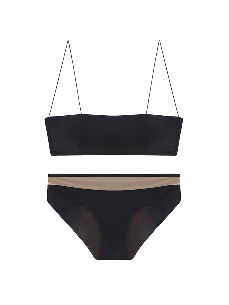 【ノンワイヤー】細い肩紐 美背中ノンワイヤーブラ&ショーツセット