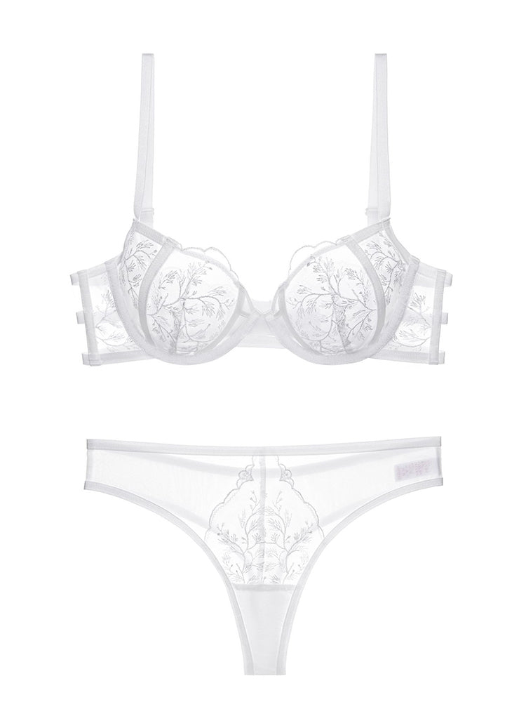 【ワイヤー入り】フランススタイル 薄手通気性よく ノンパテッド ブラ&ショーツセット