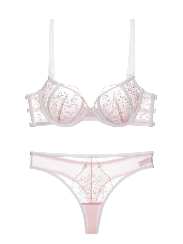 【ワイヤー入り】フランススタイル 薄手通気性よく ノンパテッド ブラ&ショーツセット