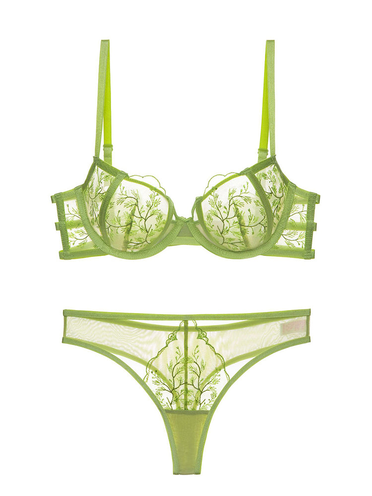 【ワイヤー入り】フランススタイル 薄手通気性よく ノンパテッド ブラ&ショーツセット